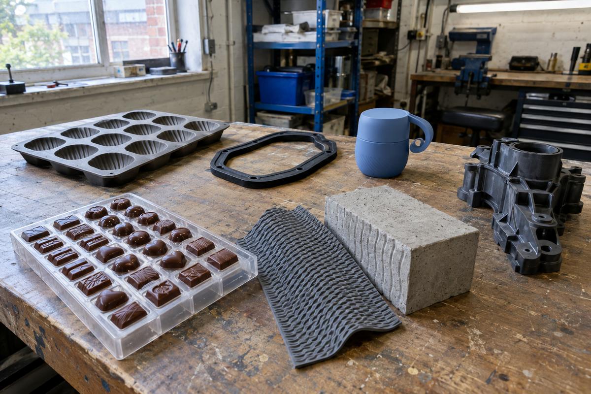 Different silicone and rubber products grouped by application in workshop