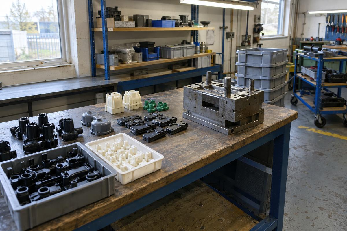 Grouped moulded parts, tooling and stock trays prepared together