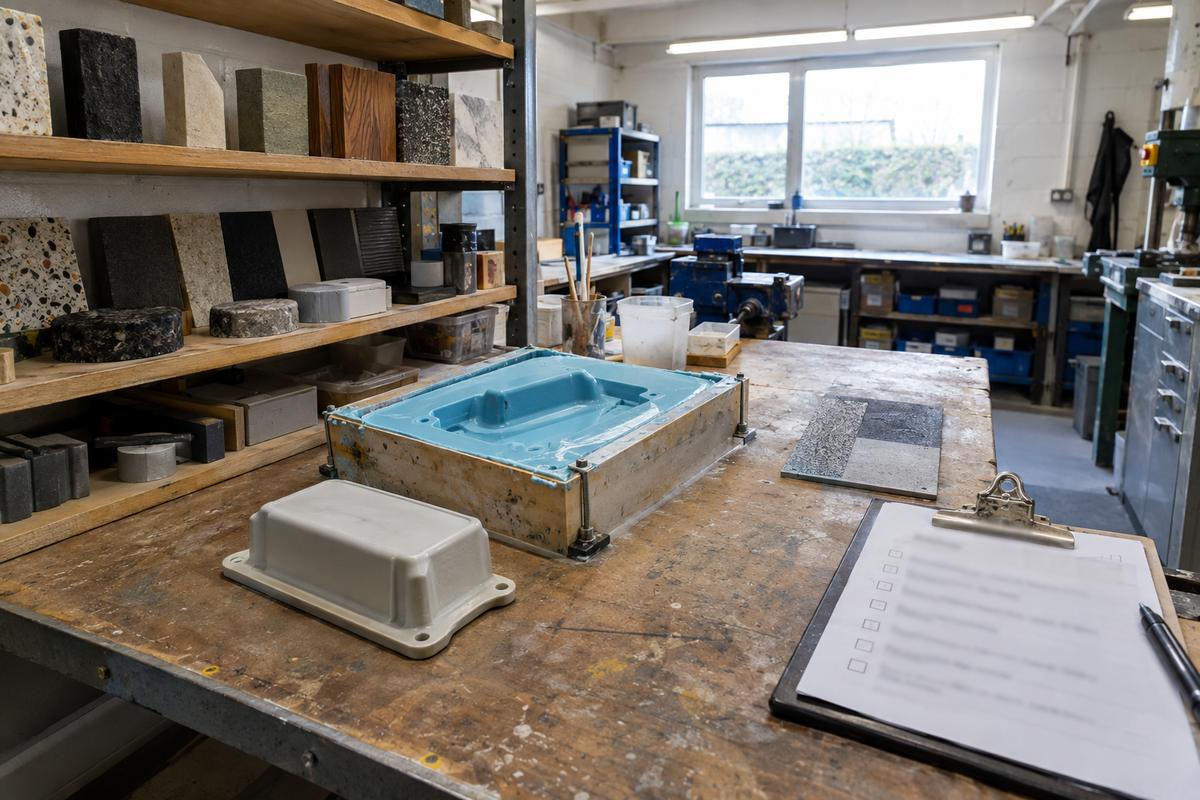 In-house moulding checks shown with samples, mould and first-off part