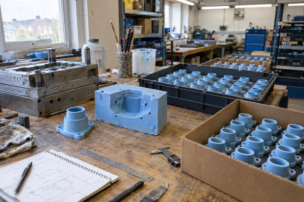 Approved prototype beside repeat production parts in the same workshop