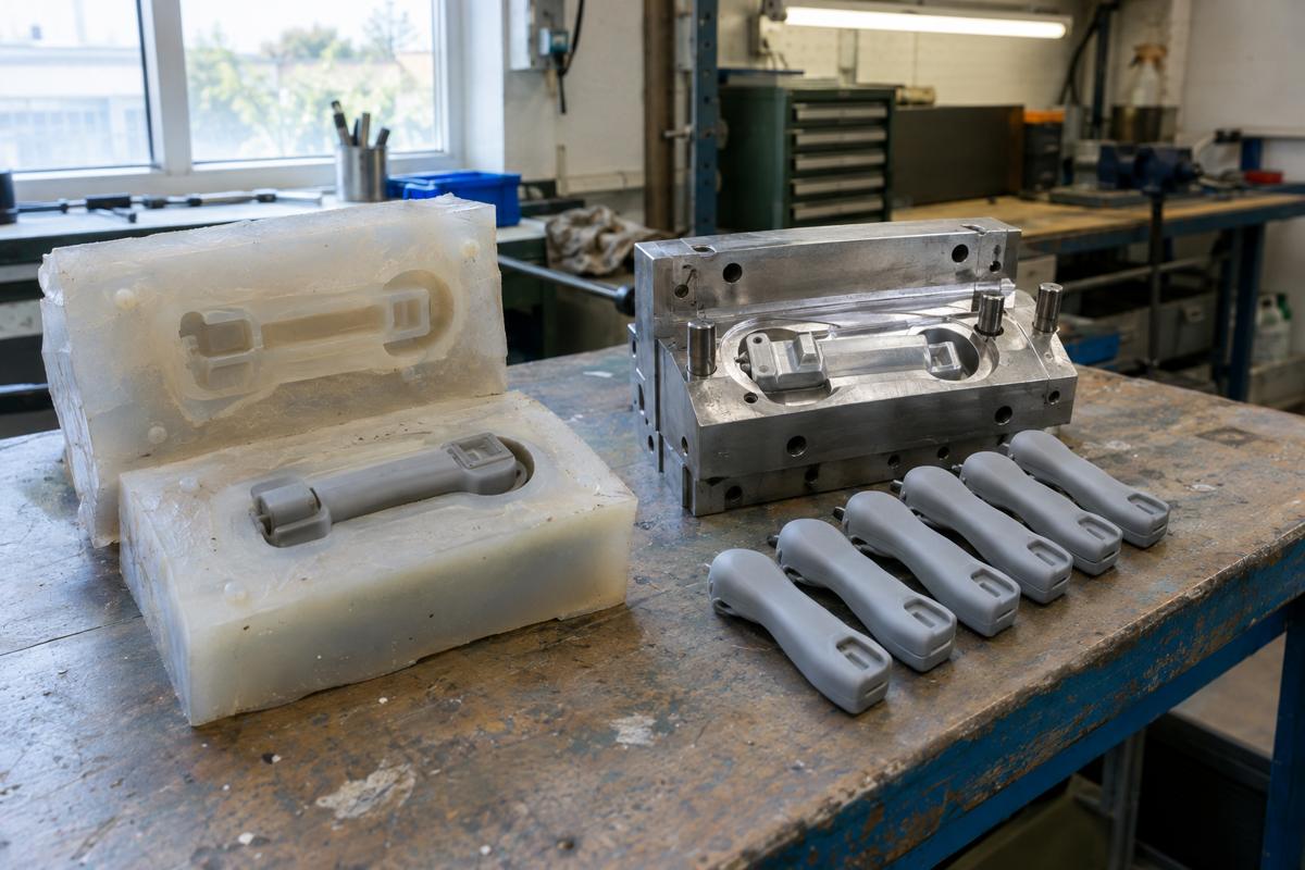 Prototype tooling beside production tooling for the same silicone part