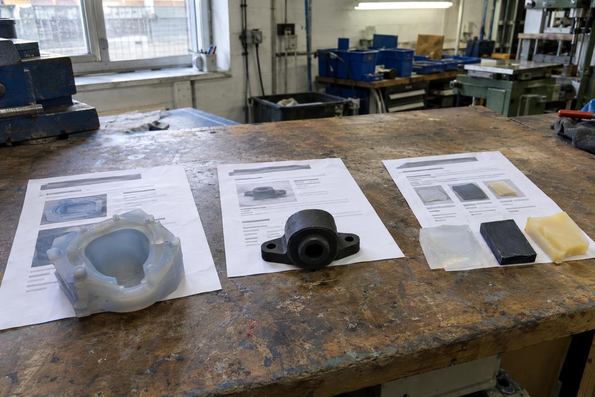 Guides and sample parts laid out for choosing divisions and materials