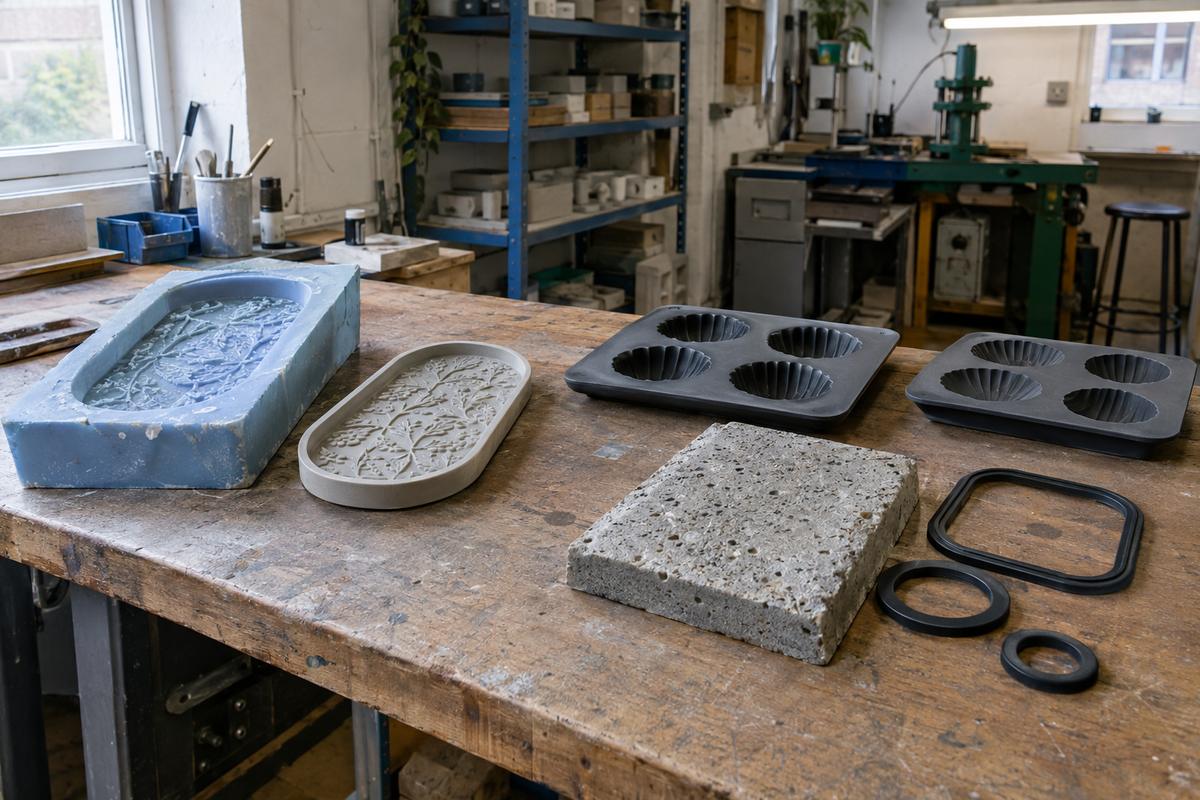 Different project outcomes shown as moulds, food moulds and construction parts