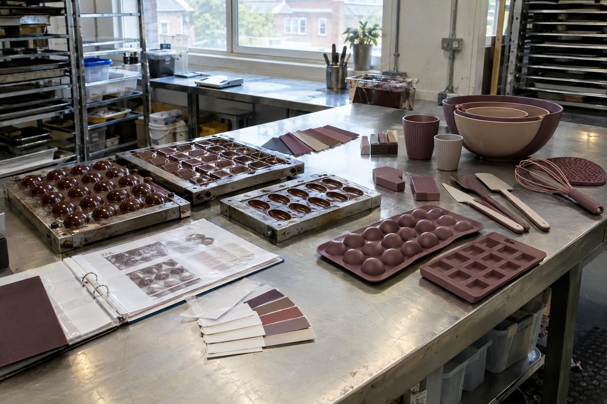 Food production moulds beside matching retail silicone kitchen accessories