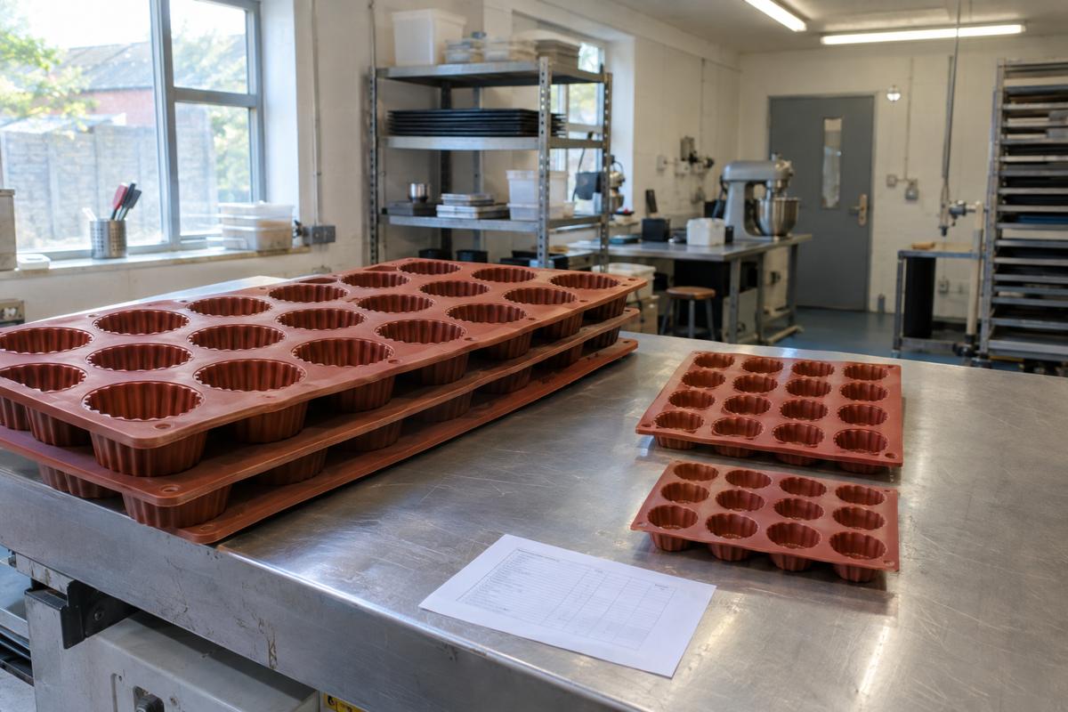 Large production mould trays beside smaller retail silicone moulds