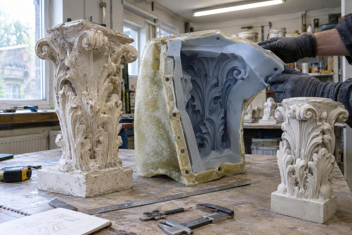 Supported silicone heritage mould with original detail and repeat casting