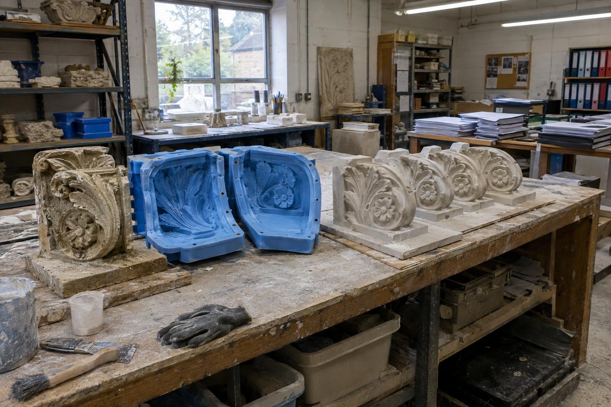Original architectural detail, silicone mould sections and repeat castings together