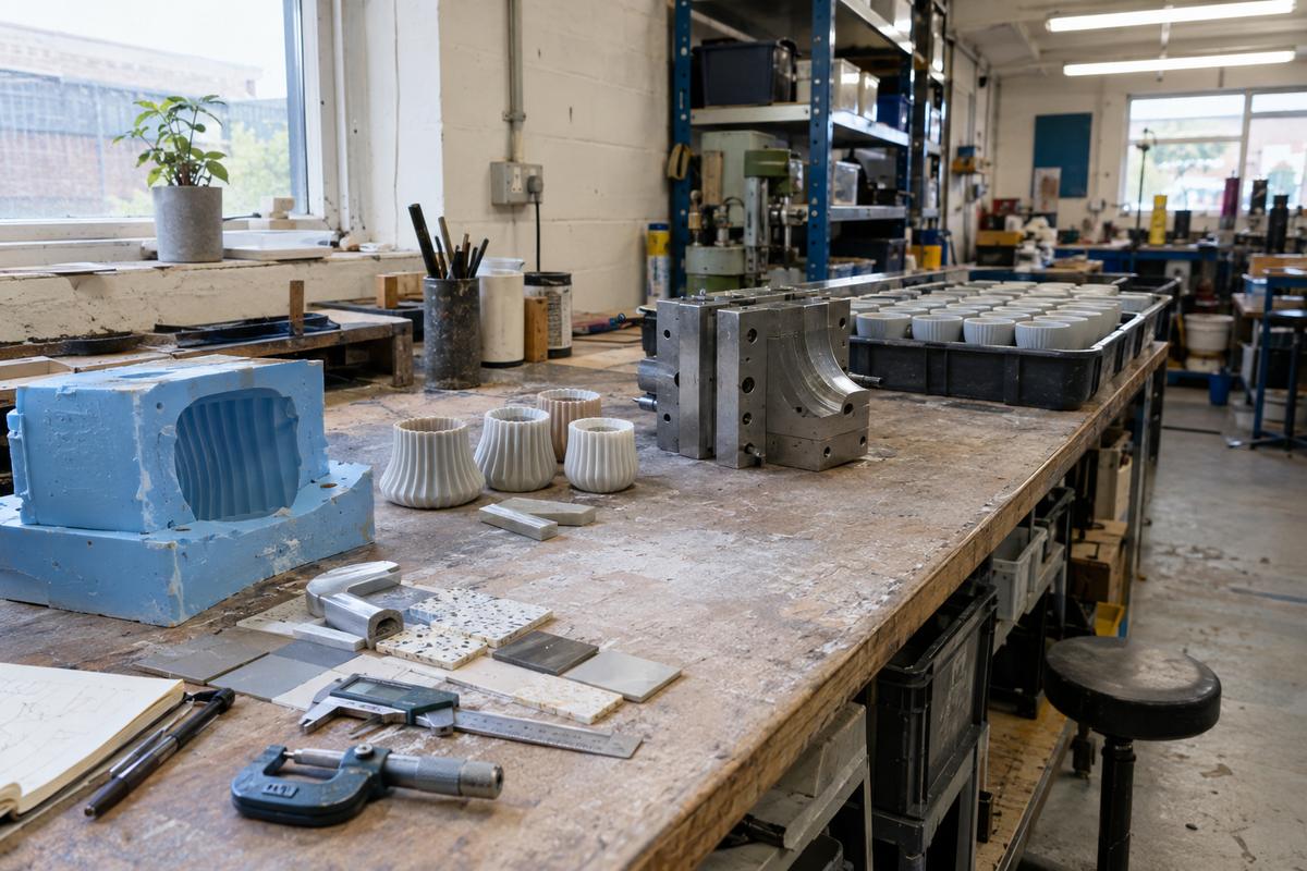 Homewares part progressing from hand-cast samples to consistent production pieces
