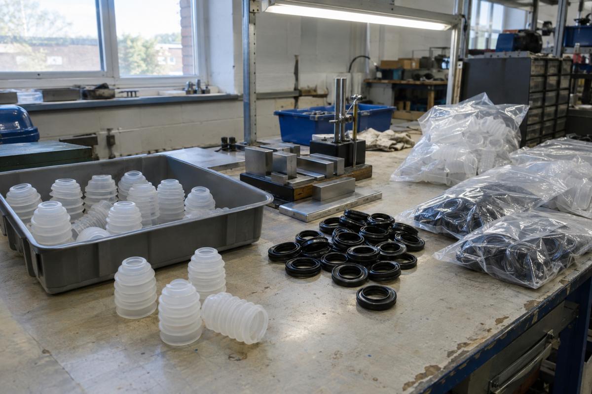 Silicone bellows and nitrile seals prepared together on one inspection bench
