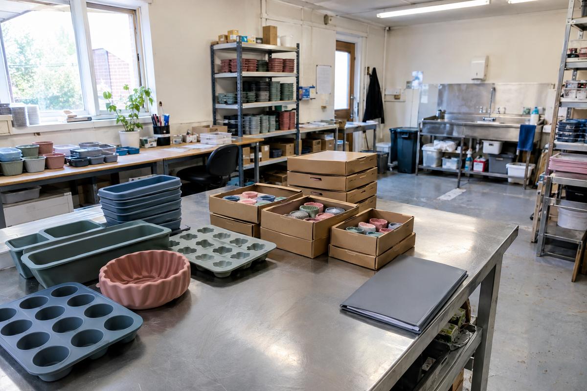 Large culinary moulds and smaller silicone products prepared together