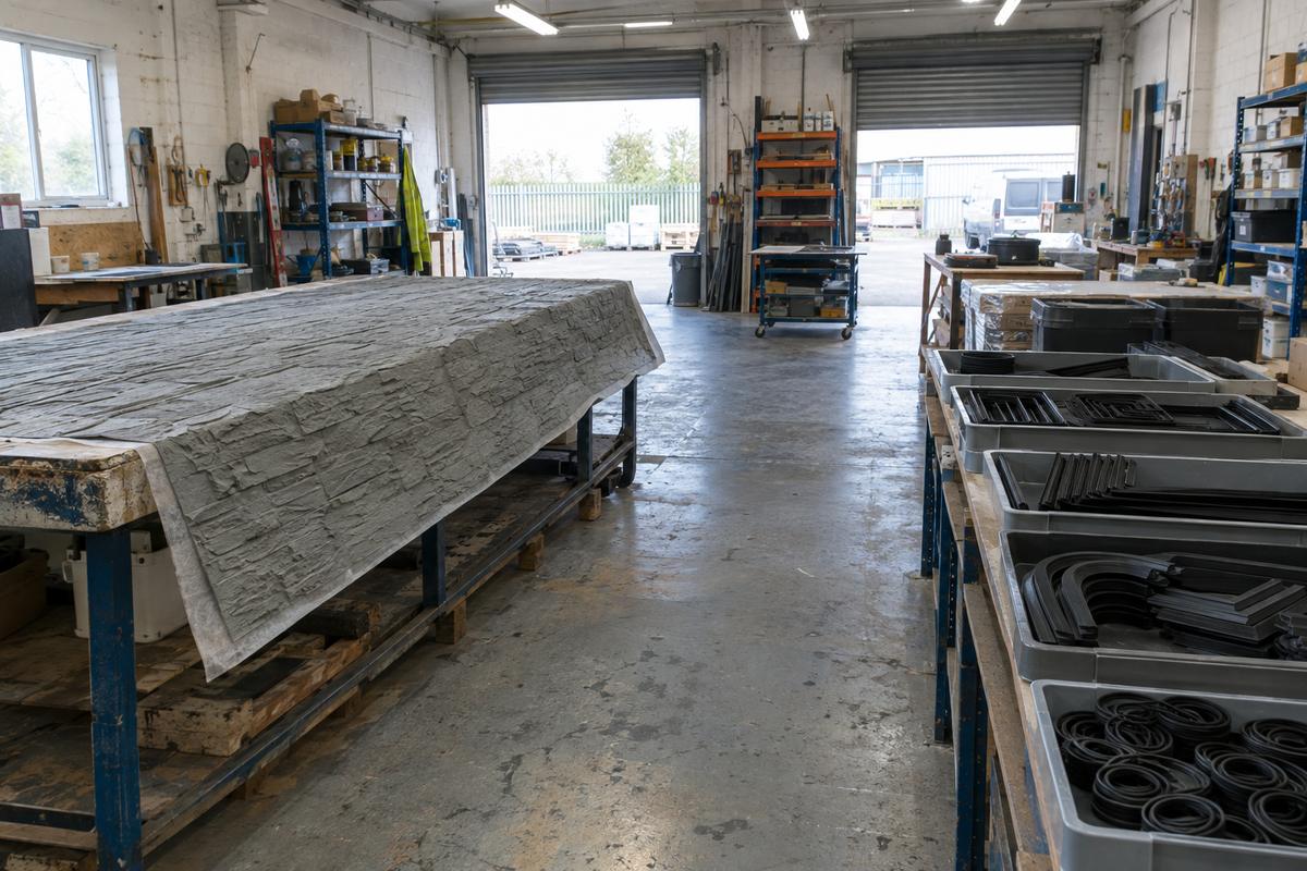 Workshop view with formliner sheet and gasket trays together