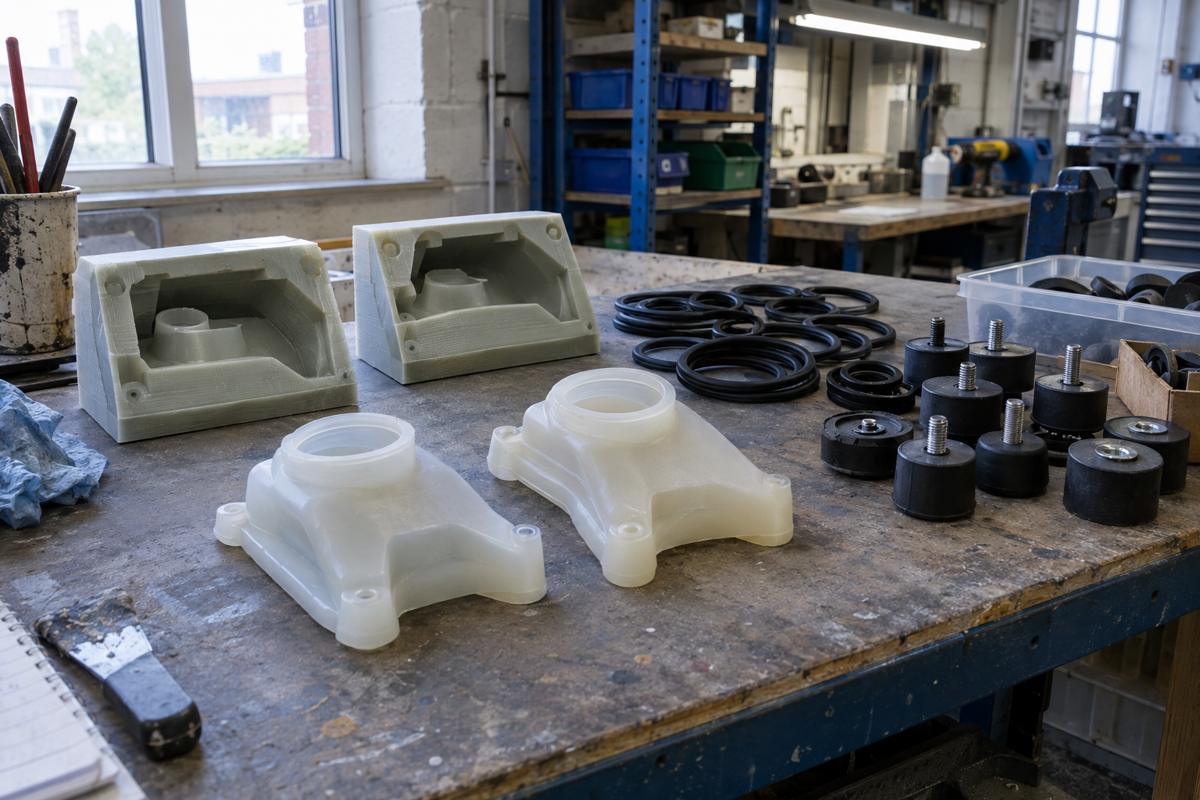 Prototype silicone and PU parts beside EPDM seals and vibration feet