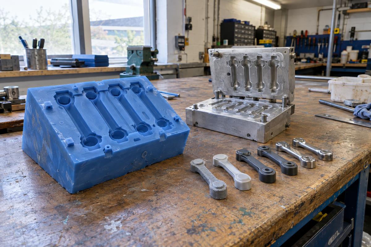 Bridge tooling stages with cast mould, aluminium tool and trial parts