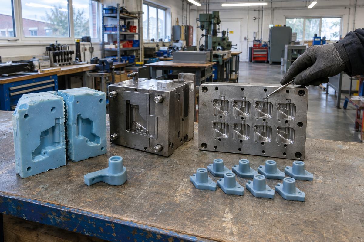Different moulding route samples laid out for release and tooling review