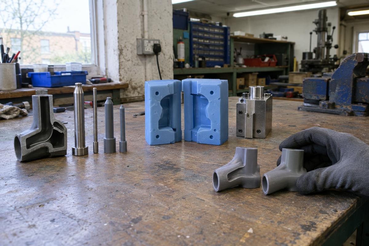 Bench comparison of undercut samples, core pins and mould options