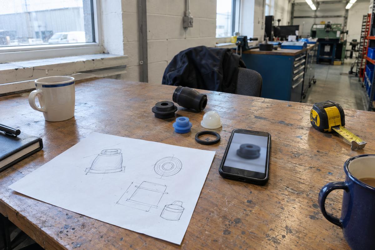 Sketch, phone photo and sample parts used to scope a job