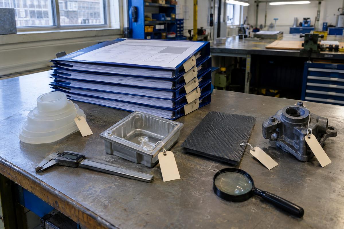 Inspection folders and tagged samples from several product divisions