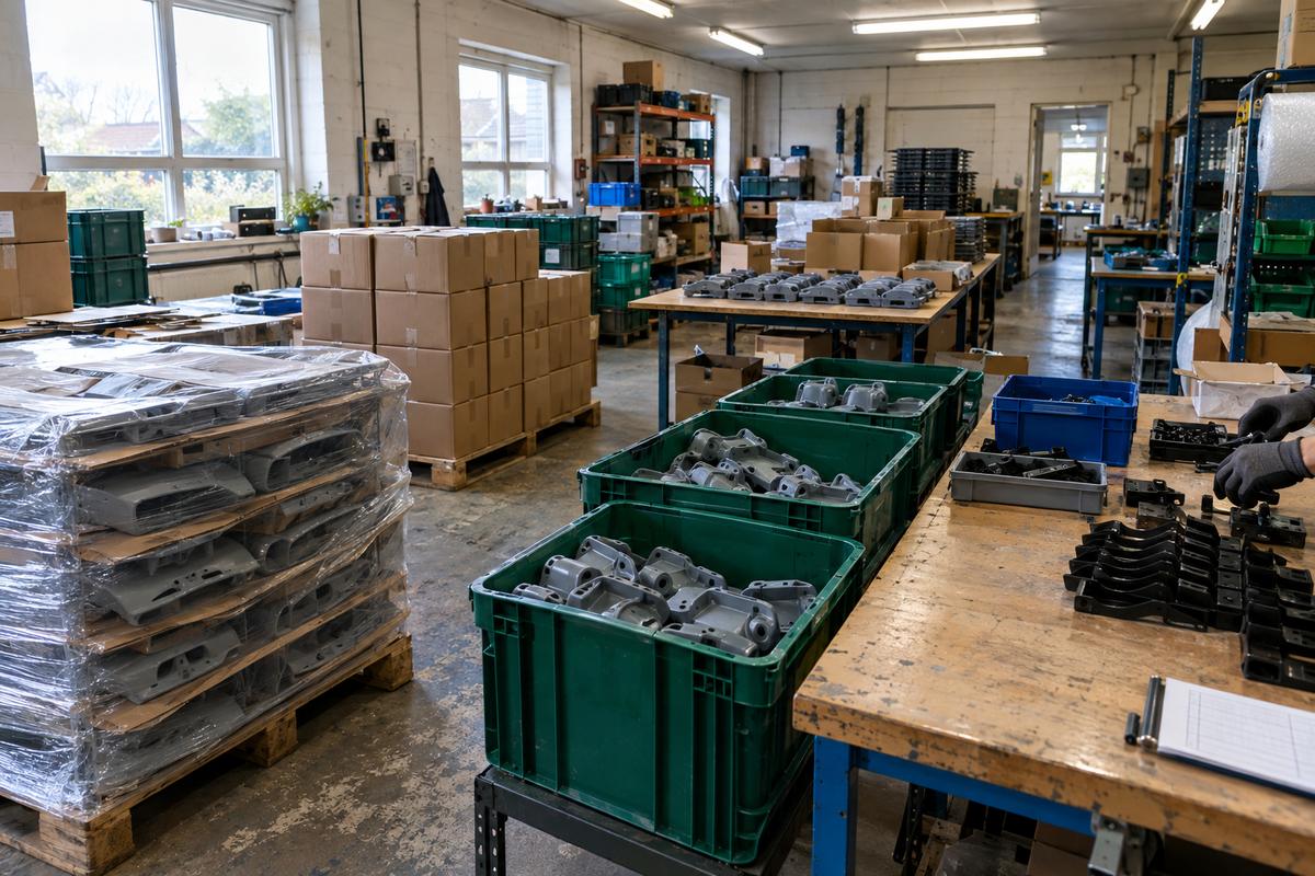 Dispatch area with mixed repeat consignments prepared for shipment
