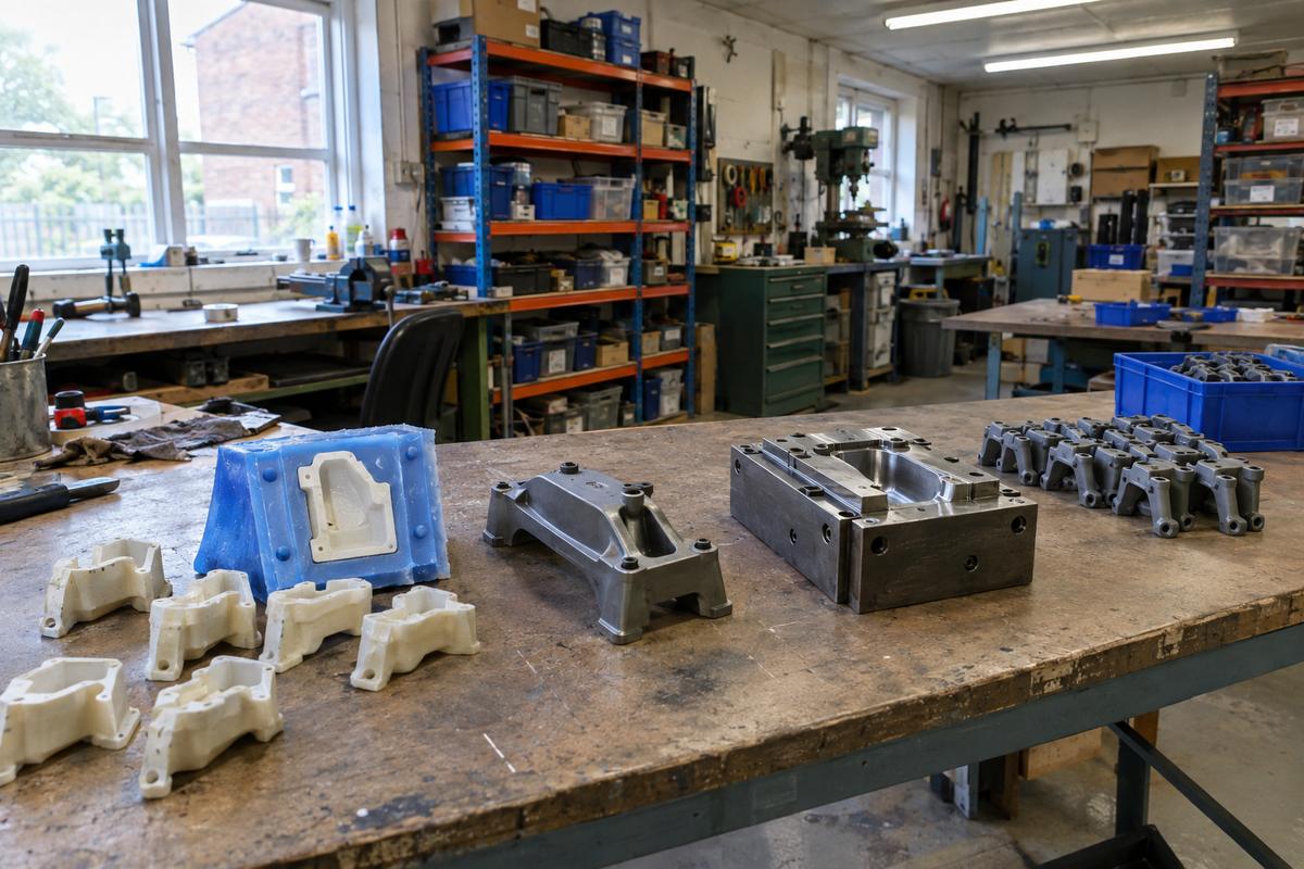 Prototype, bridge tooling and production tooling shown side by side