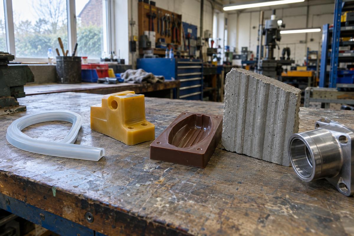 Different material samples compared beside the parts they will contact