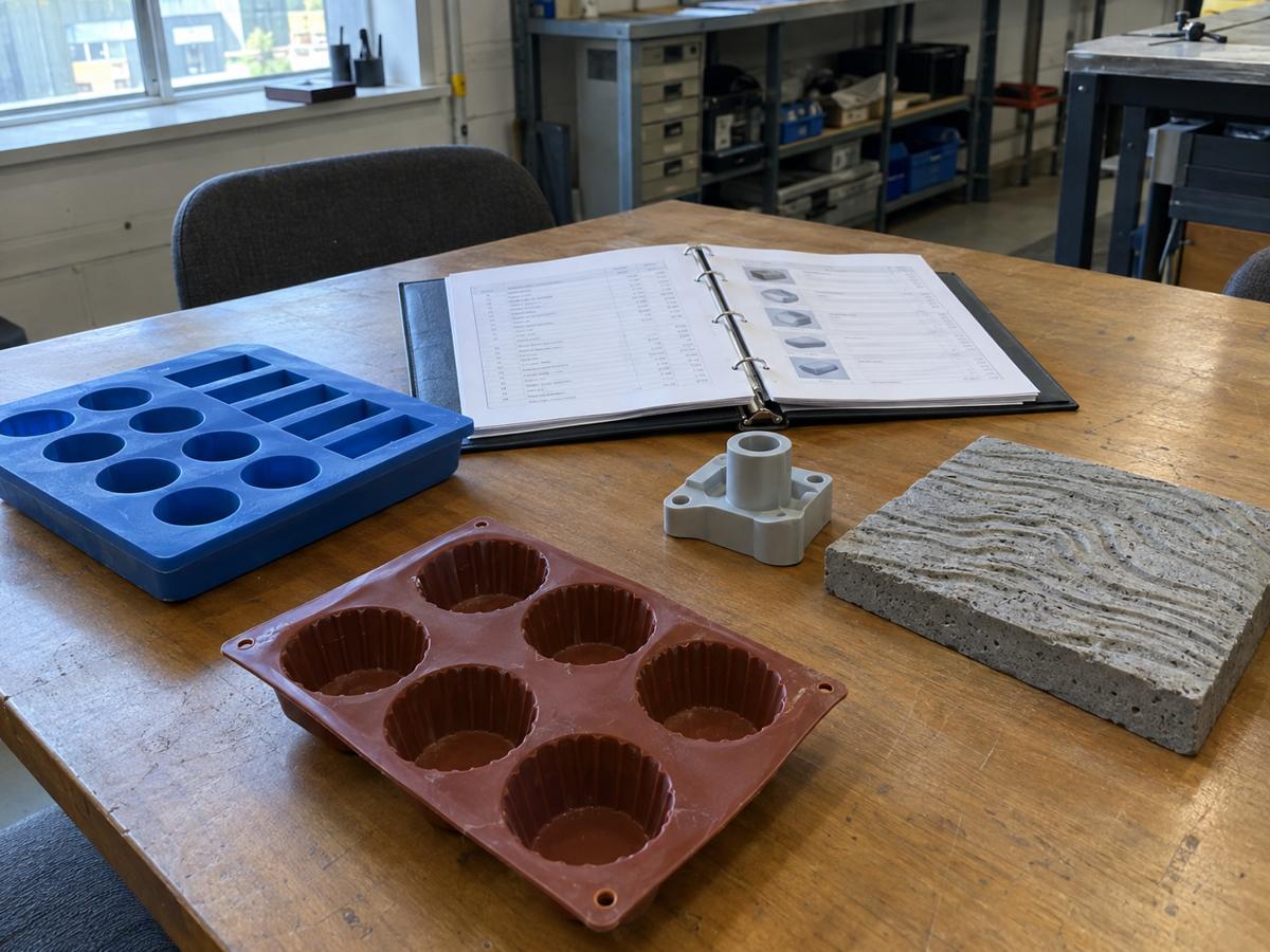 One quote pack beside samples from several manufacturing divisions