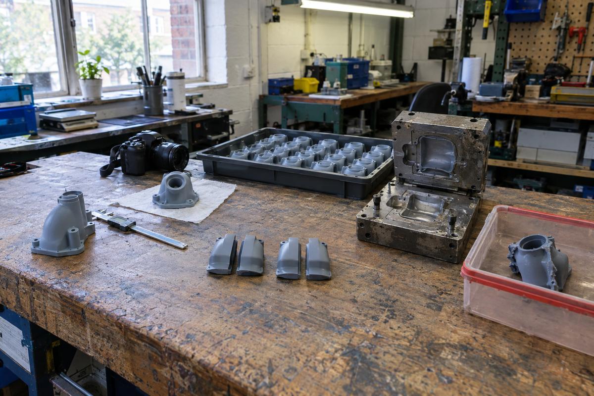 Inspection bench showing first-off, samples, tool wear and quarantined part