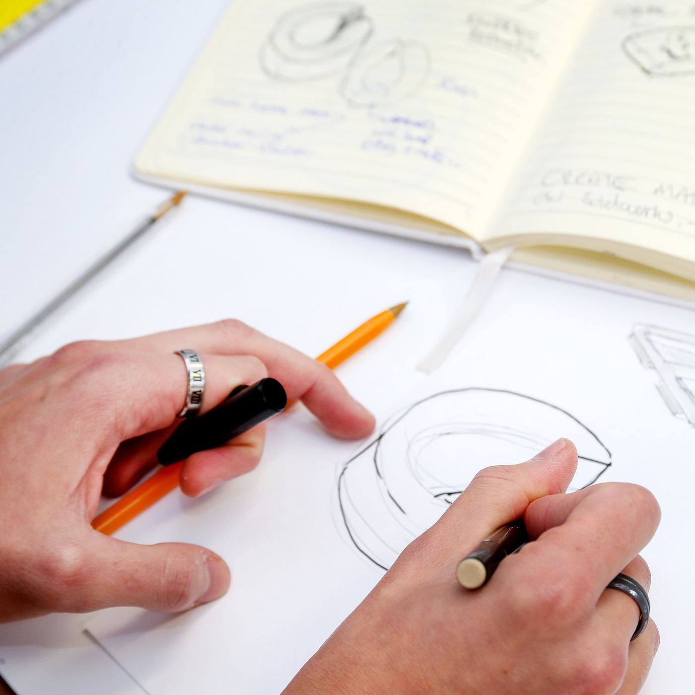Sketching a mould concept before the master is made.