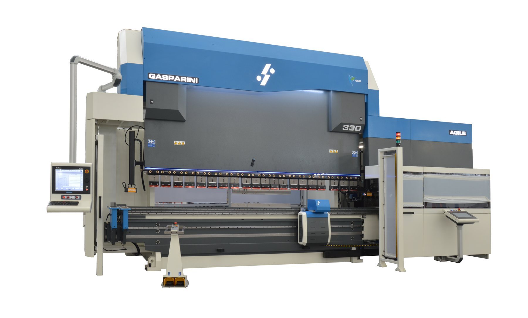 CNC press brake with an automatic tool changer.