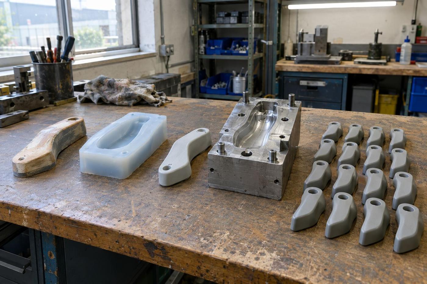 Hands peeling a flexible silicone mould away from a detailed cast relief panel.