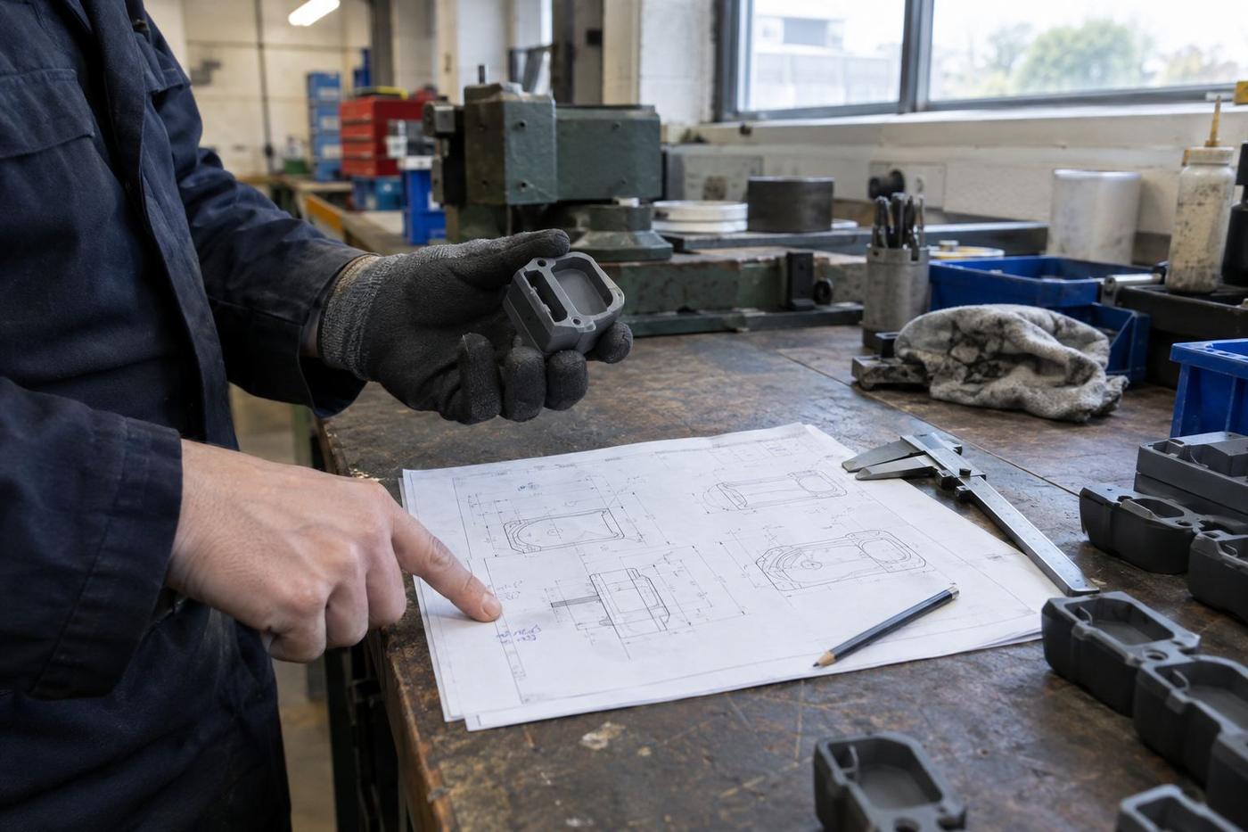 Lead engineer talking a customer through a mould design on a laptop.